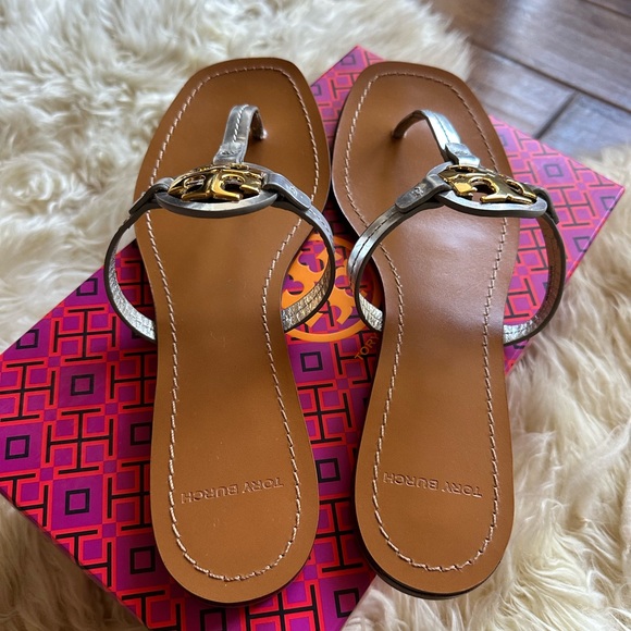 Tory Burch leather mini Millers Mirror Metallic sandals shoes dust bag size 9.5 - Picture 9 of 14